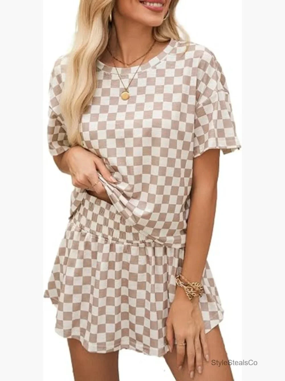 Casual Short Sleeve T-Shirt and High Waist Skort Matching Lounge Set